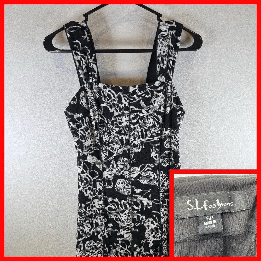 SL Fashions Lace Striped Sheath Dress Black  & White Sz 6P‎